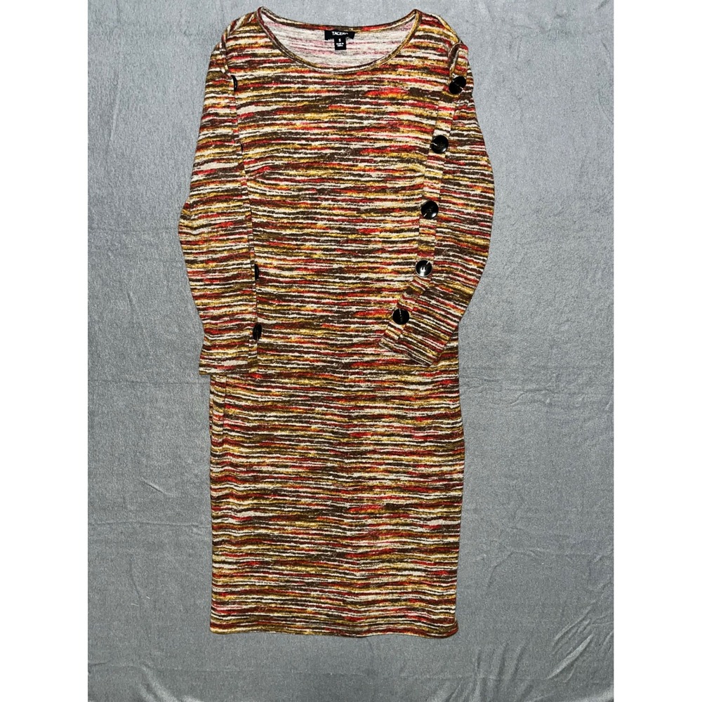 Tacera Womens Space Dye Knit Button Shoulder Long Sleeve Sheath Dress Small